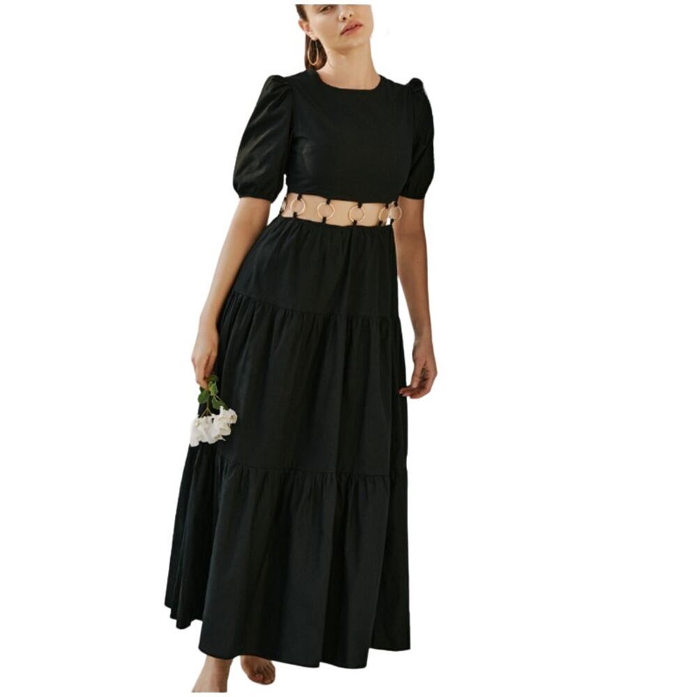 Charlie Holiday S Anthropologie Black Andrea Maxi Dress Cut Out Gold Loop
